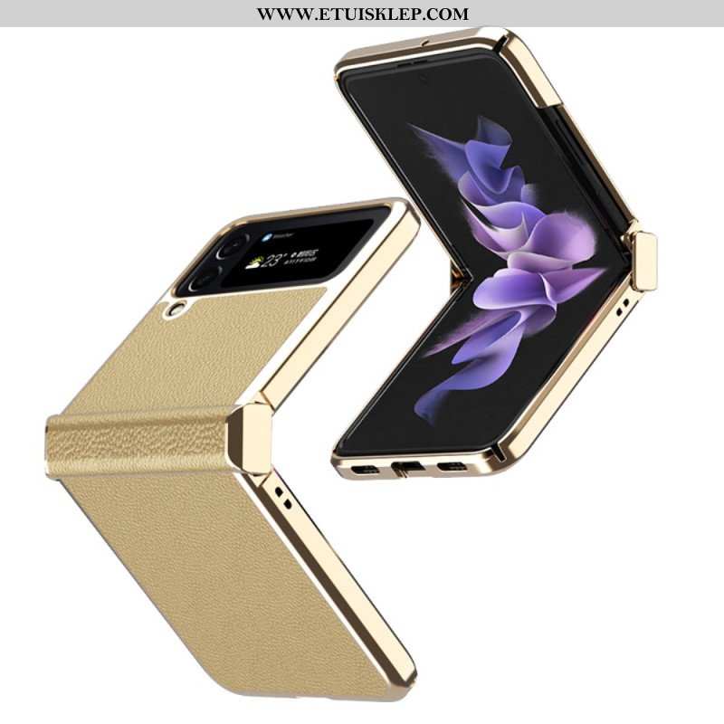 Etui do Samsung Galaxy Z Flip 4 Etui Folio Metalowe Krawędzie Ze Skóry Liczi